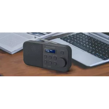 Rádio portátil muse M-109 DB — DAB+ / FM (87,5–108 MHz), sintonizador PLL, LCD, pilha/fonte de alimentação, preto