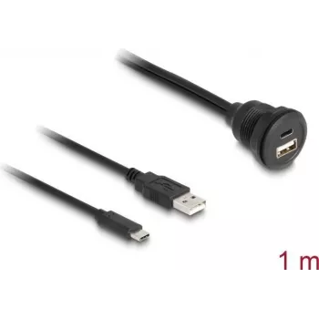 Cabo DeLOCK USB 2.0 USB Type-A macho e USB Type-C macho para USB Type-A fêmea e USB Type-C fêmea 1 m preto