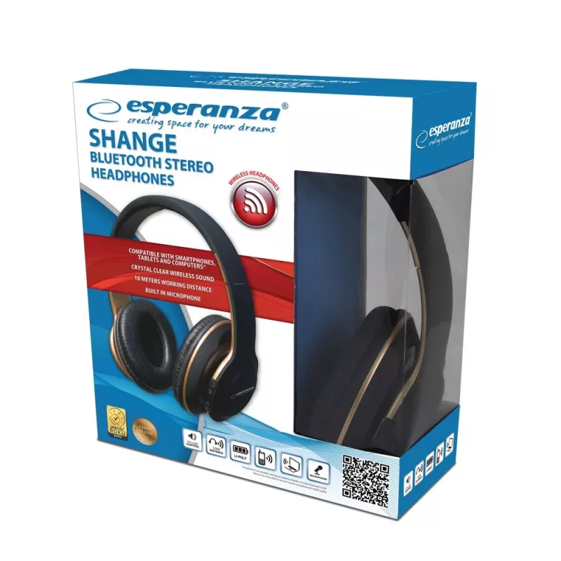 Auscultadores Bluetooth Esperanza EH220 com arco de cabeça, preto