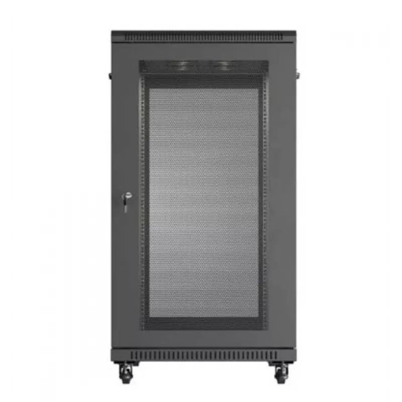 Armário rack 19 polegadas LANBERG FF01-6022-23B, 22U, 600×1000 mm, preto, portas perfuradas