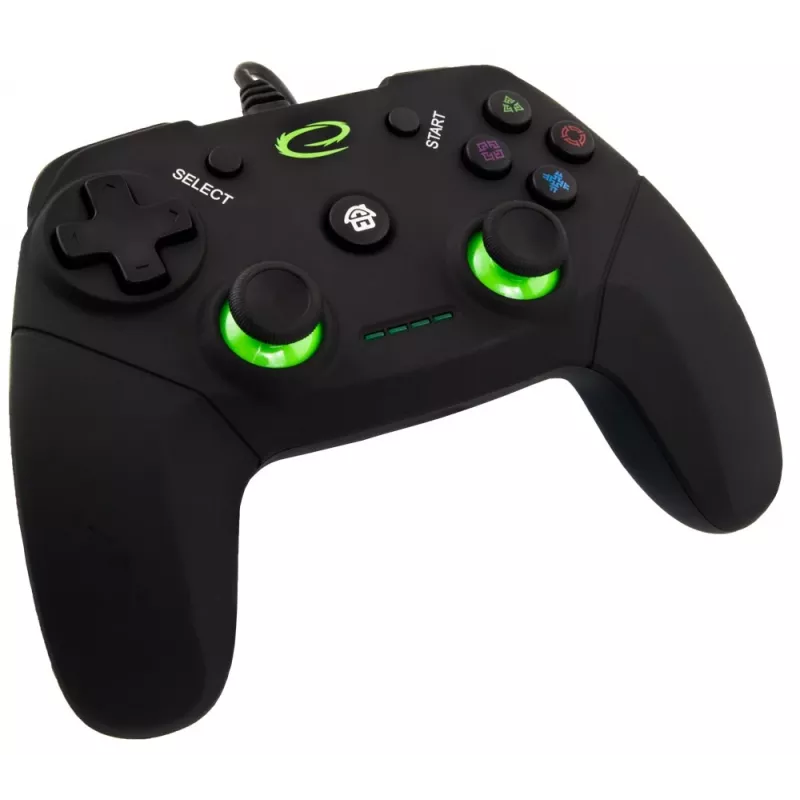 Esperanza EGG110K Vanquisher comando USB com fio para PC/PS3, com vibração, 12 botões, 2 manípulos analógicos, preto/verde
