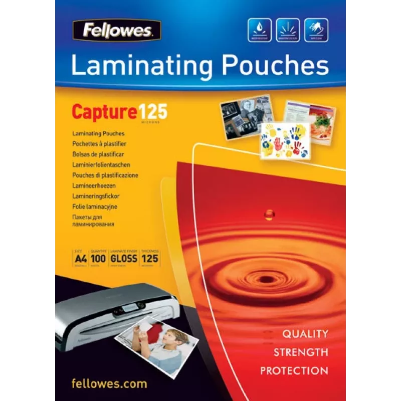 Fellowes Capture bolsas de plastificação 125 mícrons, brilhantes, 83 x 113 mm, 100 un.