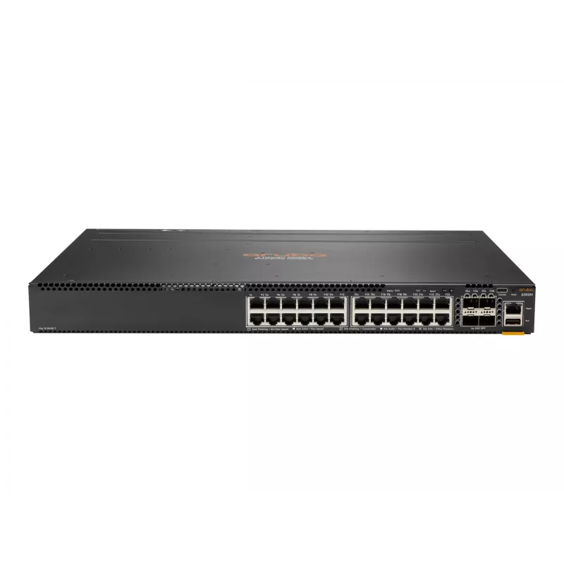 HPE - Série Aruba - Aruba 6300F - Switch - L3 - gerido - 24 x 10/100/1000 + 4 x 1 Gigabit / 10 Gigabit / 25 Gigabit / 50 Gigabit SFP56 (Uplink / Stacking) Frente e lado para trás