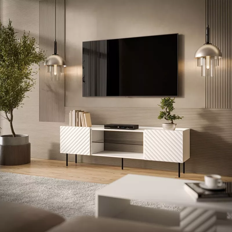 Móvel de TV cama meble LUCCA 180x40x59 cm — tampo em aglomerado branco, corpo branco