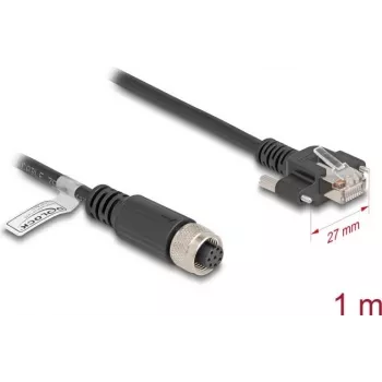 Cabo de rede DeLOCK cabo M12 codificação A 8 pinos fêmea para RJ45 macho Cat5e 1m preto