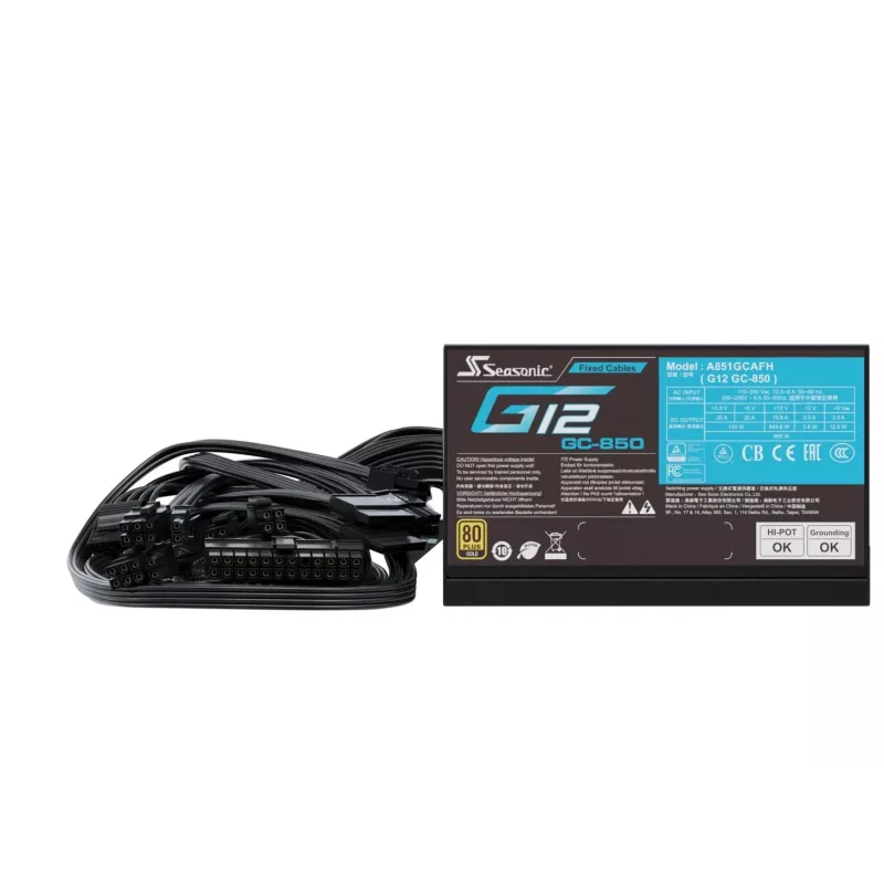 Fonte de alimentação Seasonic 850W G12 GC-850 80+Gold alimentação ATX preto