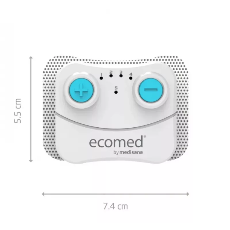 Eletroestimulador Medisana TT-10E TENS sem fios recarregável — 5 programas, 10 níveis de intensidade, 2 elétrodos (74×55 mm)