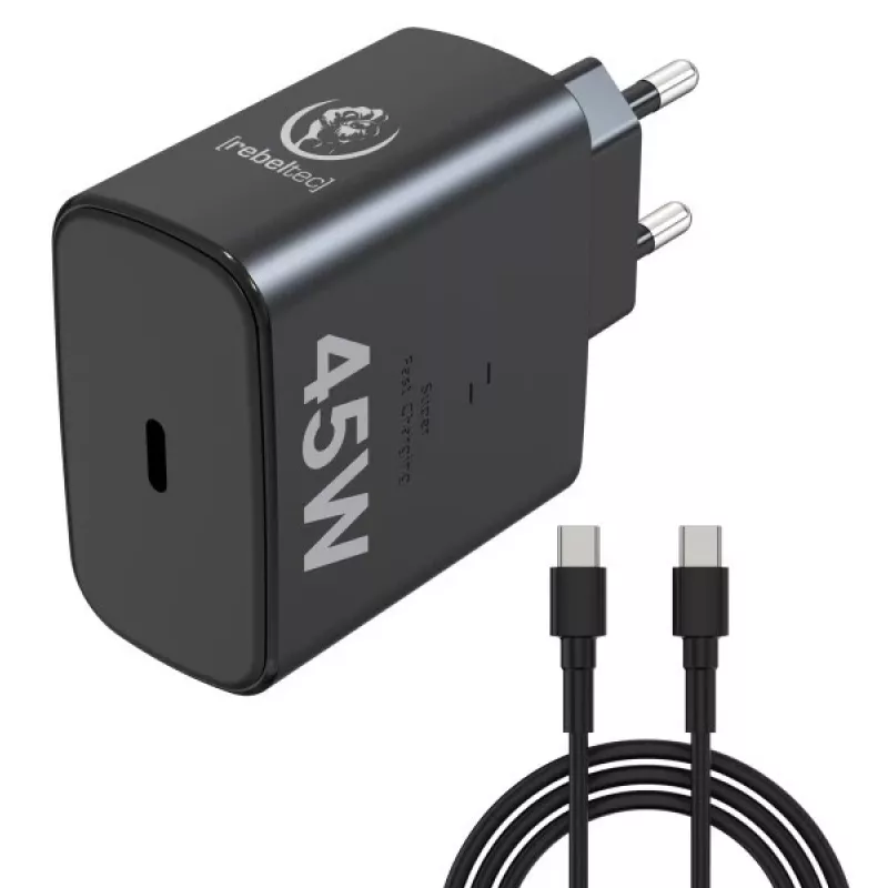 Carregador rápido Rebeltec USB-C RBLAKT00026 45W para portáteis e telefones
