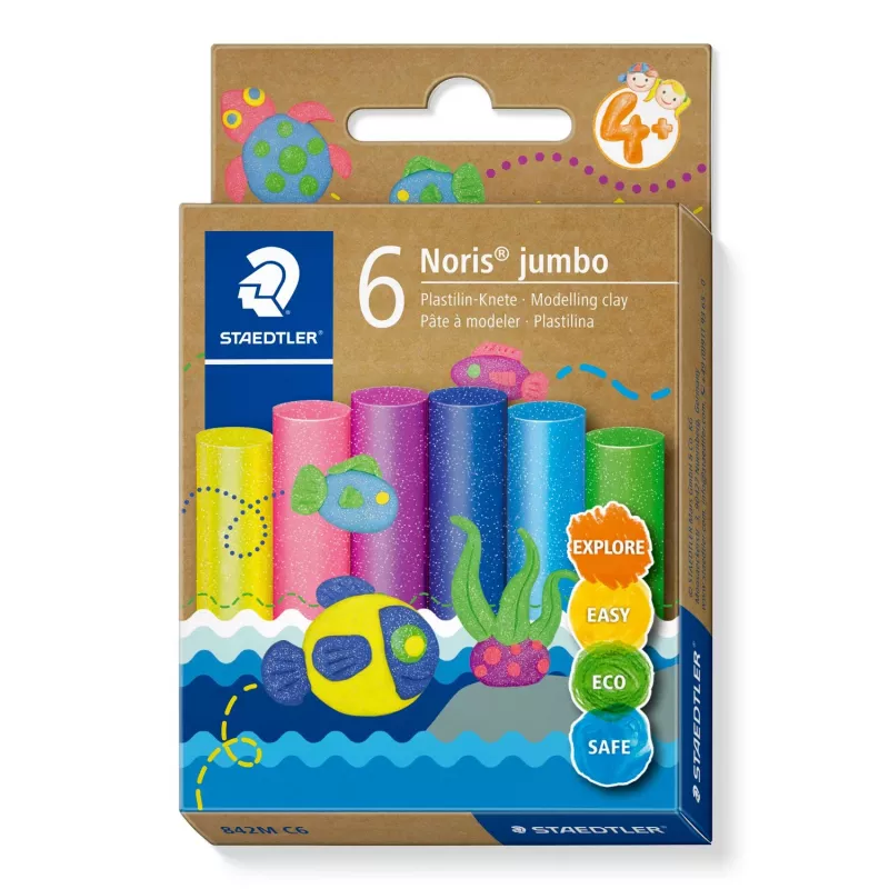 Massa de modelar Staedtler Noris Jumbo Glitter – não tóxica, fácil de moldar, MPN 842M C6