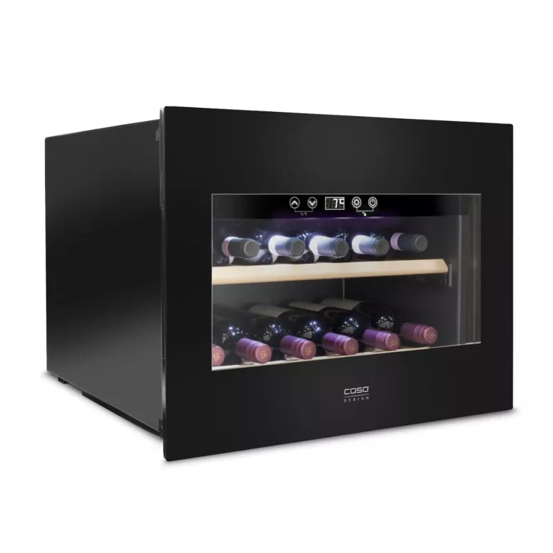 Garrafa de vinho de encastrar Caso WineDeluxe E 18 — 18 garrafas, altura 46 cm, preto, classe energética G