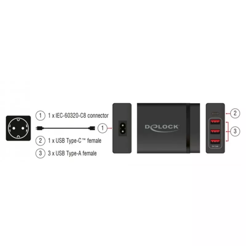 Carregador de parede USB DeLOCK 63974 Universal Preto AC Interior