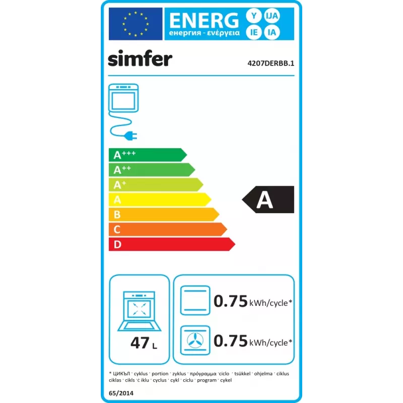 Forno de encastrar SIMFER 4207DERBB.1 — 47 L, multifunções, controlo manual, 45 cm, branco