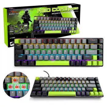 Teclado mecânico MEDIA-TECH MT1260 Red Core MX60, fator de forma 60%, interruptores CHERRY MX Red, iluminação RGB, USB, verde