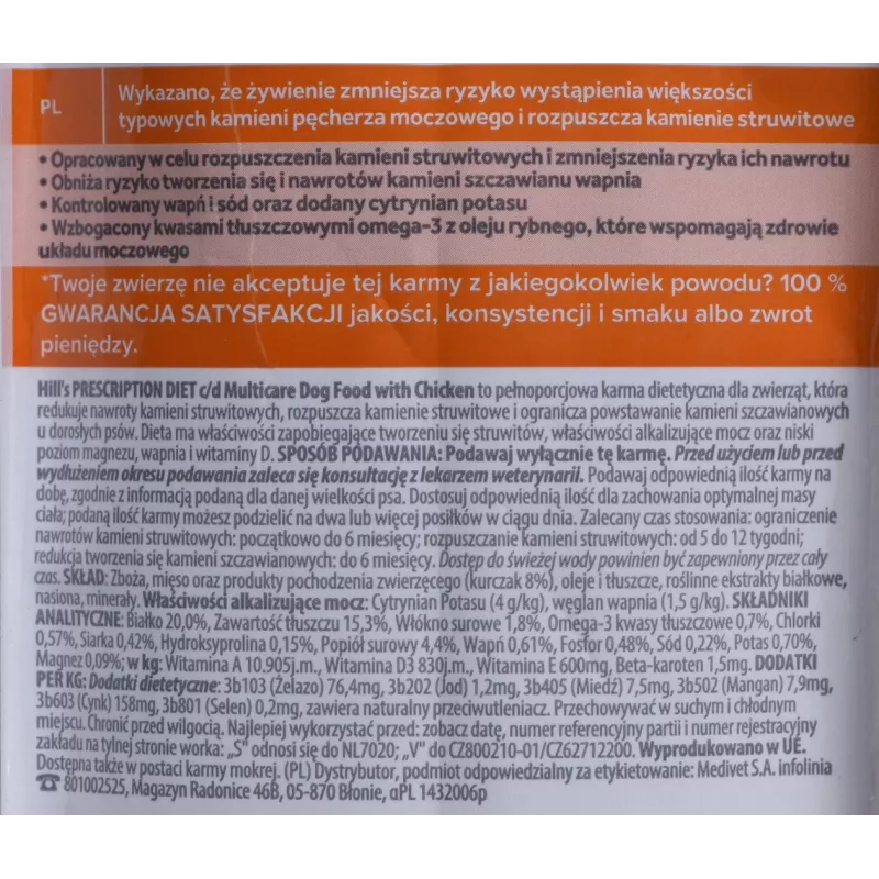 HILL'S PRESCRIPTION DIET Canine Urinary Care c/d Multicare Alimento seco para cães frango 1,5 kg
