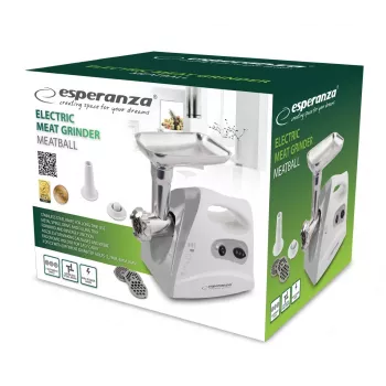 Picadora de carne elétrica ESPERANZA EKM012E 600 W, cinzento, 2,6 kg, marcha atrás, funil para salsichas, acessório para kebbe