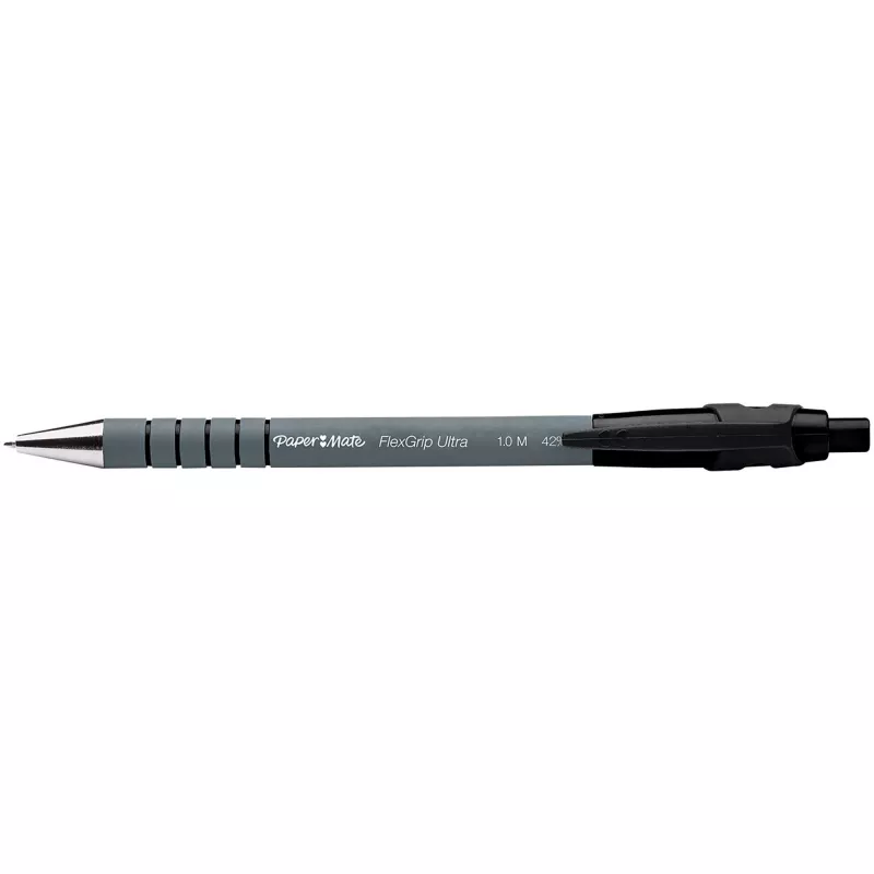Caneta de esferográfica retrátil com clipe Paper Mate Flexgrip Ultra - preto - 12 unid. - média