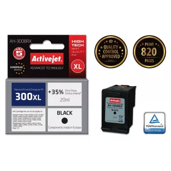 Cartucho de tinta compatível ActiveJet AH-300BRX (preto, 20 ml, XL alto rendimento, pigmento, para HP 300XL CC641EE)