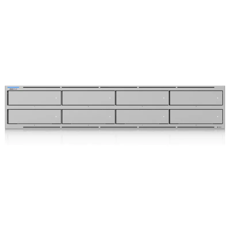 Armazenamento de rede Ubiquiti UniFi UNAS Pro 8, 2HE, montagem em rack, 10 Gbit/s, 8x HDD / 2x slots M.2, integrações UniFi (UNAS-PRO-8)