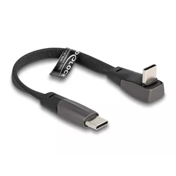 Cabo plano USB 2.0 DeLOCK conector macho USB Type-C para conector macho USB Type-C em ângulo PD 3.0 60 W 14 cm preto