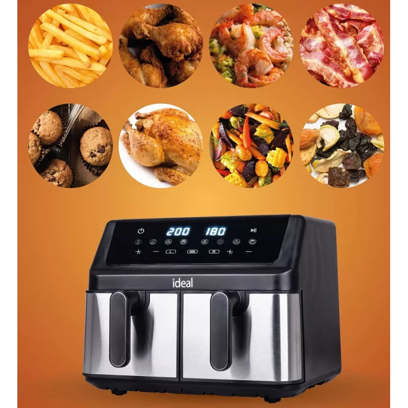Fritadeira sem gordura IDEAL, dupla horizontal 9L, 8 funções - incluindo desidratação de alimentos