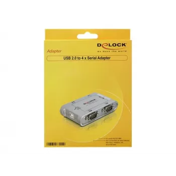 Adaptador Delock 87414 USB 2.0 para 4x série RS-232, incl. cabo de extensão de 1 m, prateado
