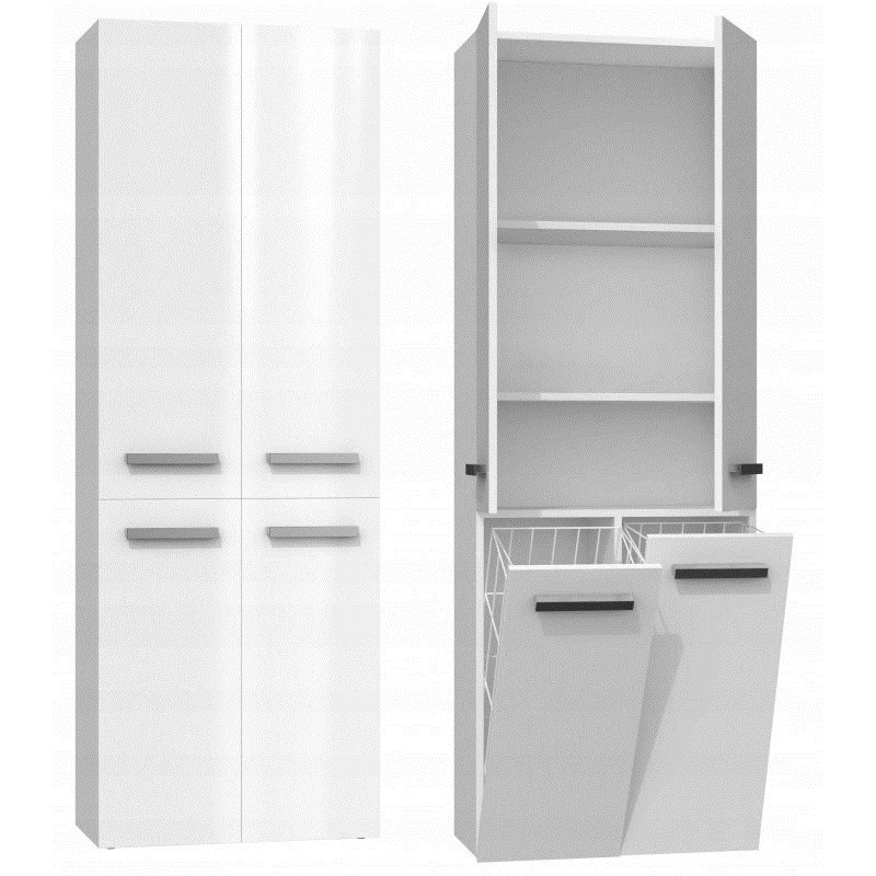 Armário alto de casa de banho Topeshop NEL 2K DD em branco brilhante branco