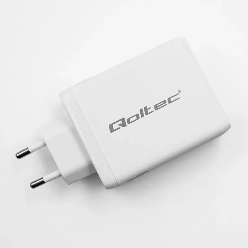 Carregador QOLTEC 100W GaN USB-C Dual PD 5–20V 1,5–5A, 2×USB-C