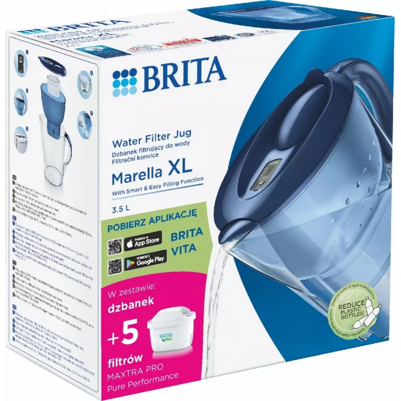 Jarra com filtro de água BRITA Marella XL com 5 cartuchos MAXTRA PRO, azul