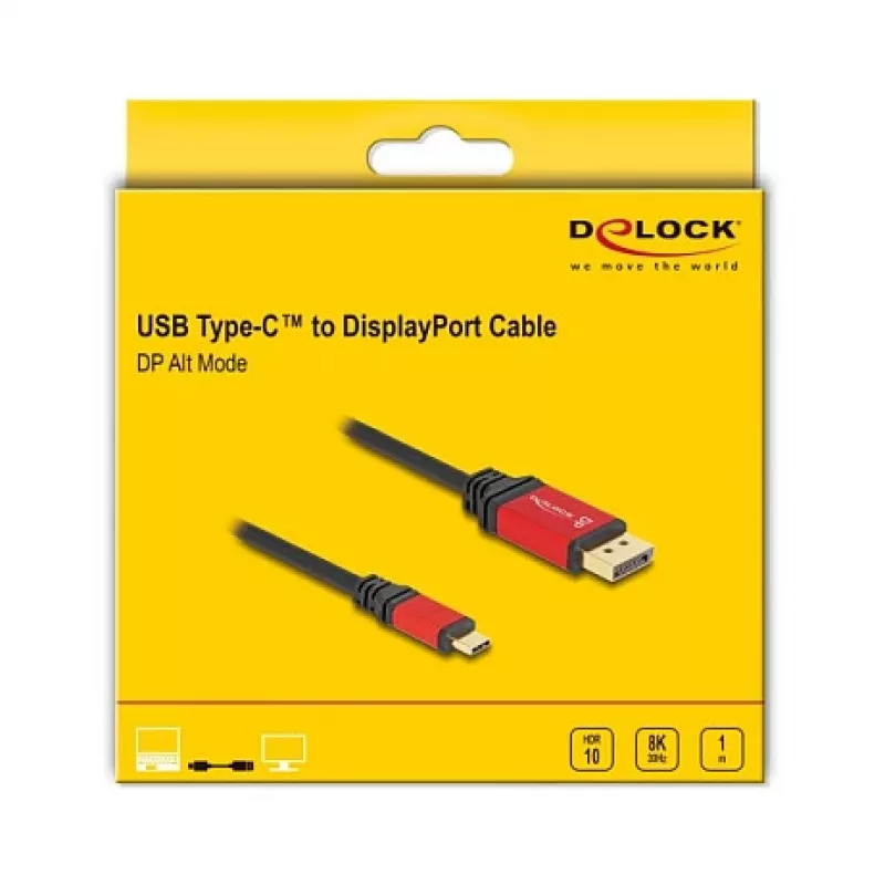 DeLOCK Cabo USB-C para DisplayPort 8K 30Hz HDR 1m Vermelho