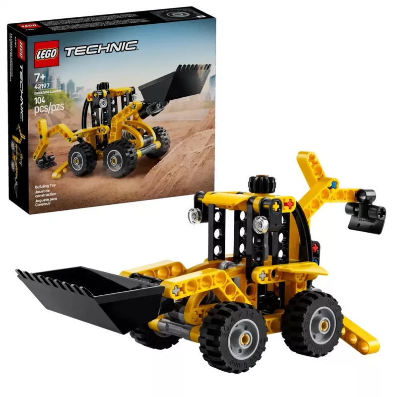 Conjunto de construção LEGO Technic Retroescavadora 42197 — direção articulada, carregador funcional, 104 peças, idade recomendada 7+