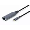 Adaptador de rede Gembird A-USB3C-LAN-01 Type-C USB 3.2 Gen 1, Gigabit RJ-45, cabo de 0,15 m, caixa metálica, cinzento/preto