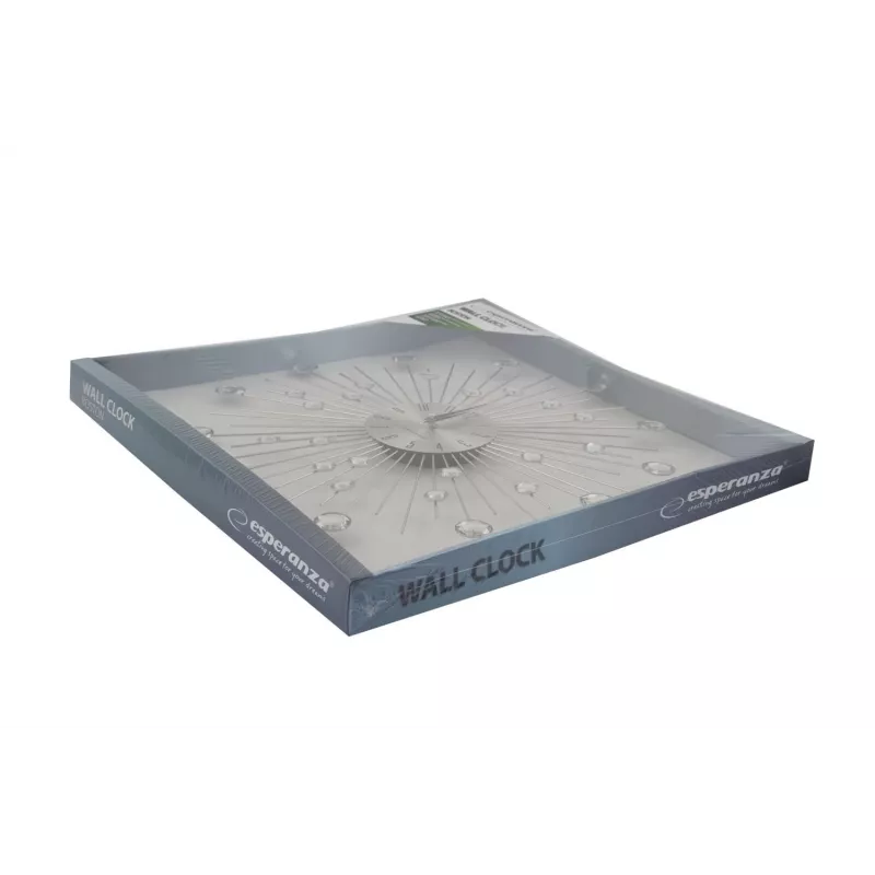 Relógio de parede ESPERANZA EHC002 — mecânico, redondo, 50 cm de diâmetro, 25 mm de profundidade, moldura de alumínio, tampa de vidro, acabamento em aço inoxidável