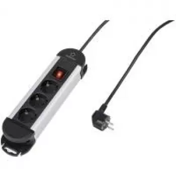 Régua de tomadas Renkforce 315A-CMB — 3 tomadas preto/prateado com interruptor