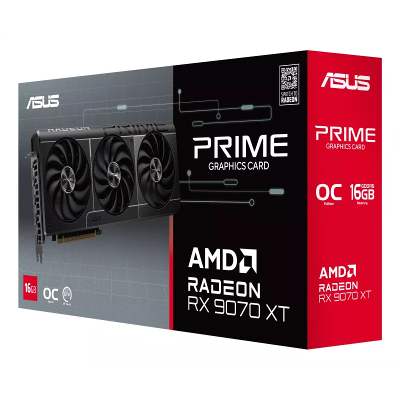 ASUS PRIME Radeon RX 9070 XT OC Edition 16GB GDDR6 placa gráfica, PCIe 5.0, 256 bits, 3x DisplayPort 2.1a, HDMI 2.1b, 3x 8 pinos, 312×130×50 mm