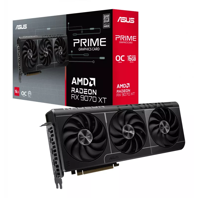 ASUS PRIME Radeon RX 9070 XT OC Edition 16GB GDDR6 placa gráfica, PCIe 5.0, 256 bits, 3x DisplayPort 2.1a, HDMI 2.1b, 3x 8 pinos, 312×130×50 mm