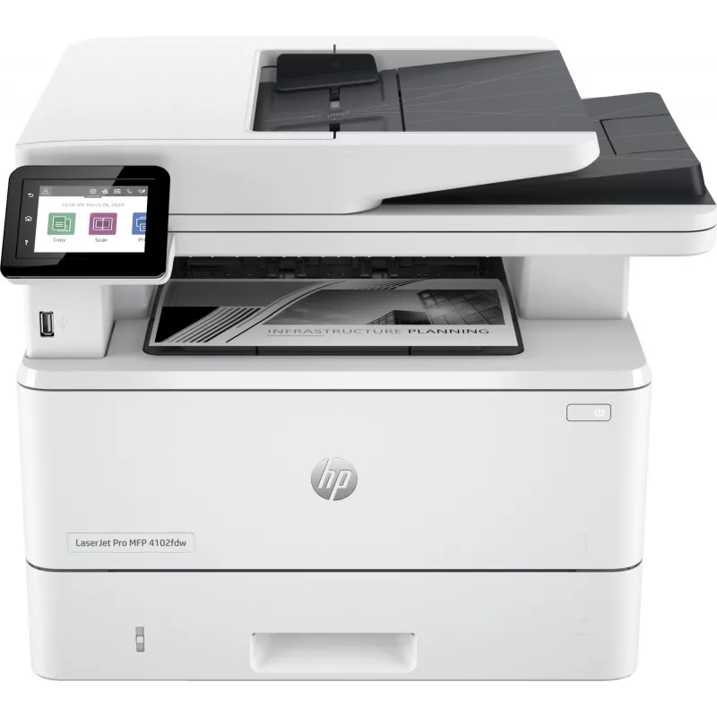 Impressora HP LaserJet Pro MFP 4102dw, laser, impressão monocromática, 1200 x 1200 DPI, A4, impressão direta, branco