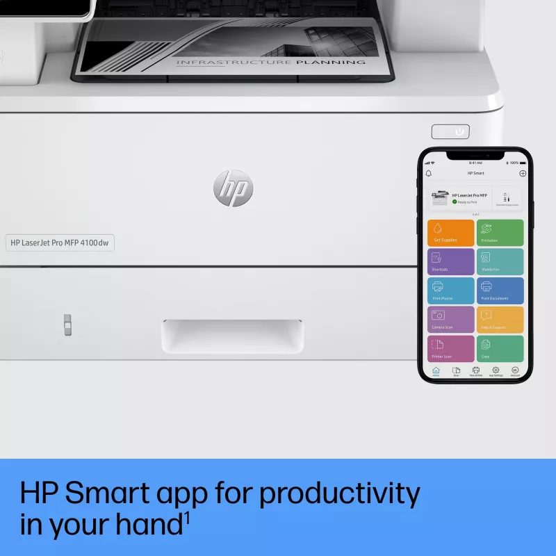 Impressora HP LaserJet Pro MFP 4102dw, laser, impressão monocromática, 1200 x 1200 DPI, A4, impressão direta, branco