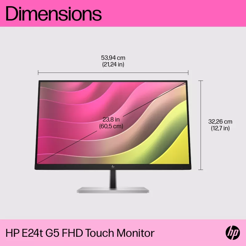 HP E24t G5 monitor tátil FHD, 60,5 cm (23,8 polegadas), 1920 x 1080 píxeis, Full HD, LCD, 5 ms, preto