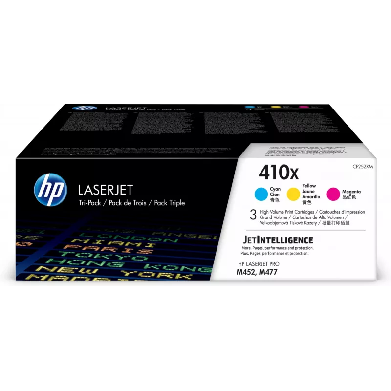 Cartuchos de toner originais HP 410X pack de 3 alta capacidade ciano/magenta/amarelo LaserJet