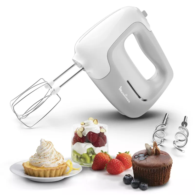 Batedeira manual Tefal Prep'Mix HT450B — 450 W, 5 velocidades, turbo, batedores de metal, branco