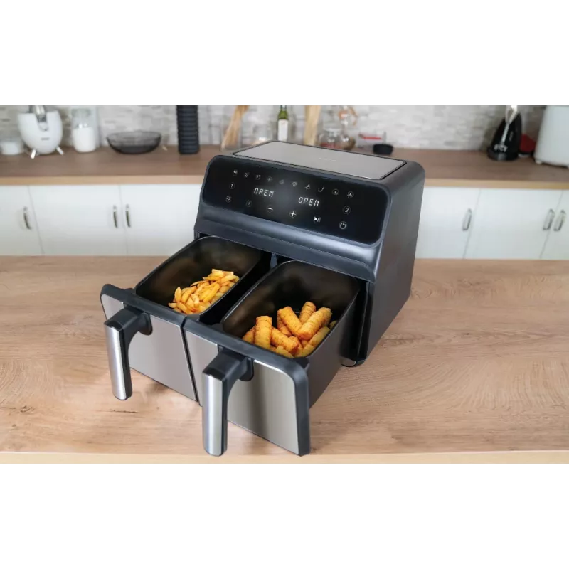 Fritadeira Unold 58685 dupla 8 L de bancada 1700 W fritadeira de ar quente preto, cinzento