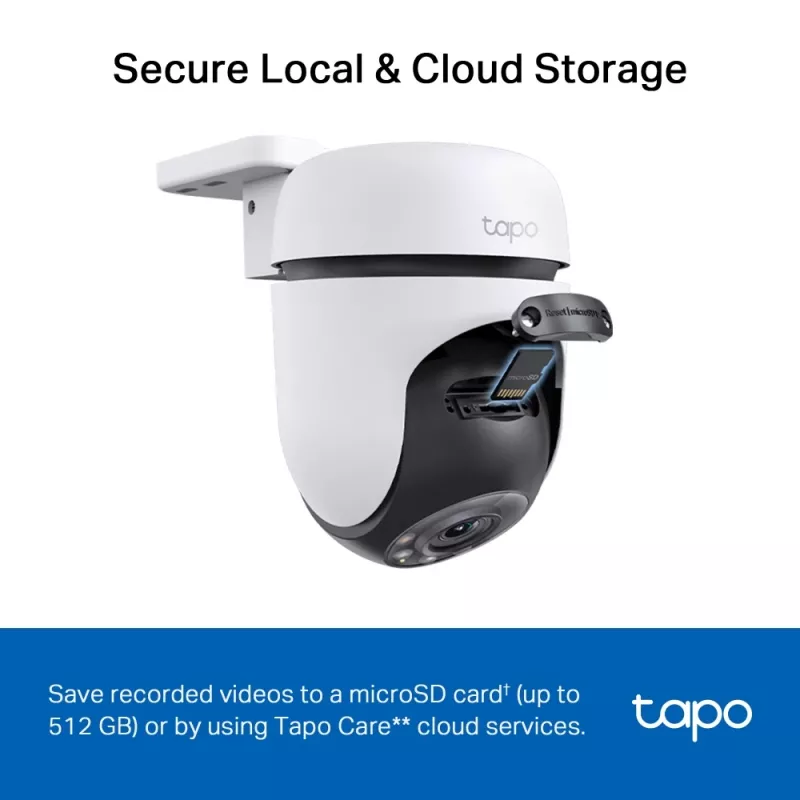 TP-Link Tapo Câmara de segurança Wi-Fi Pan/Tilt exterior, câmara de segurança IP, interior & exterior, sem fios, CE, FCC, RoHS, RCM, montagem no teto, branco, preto