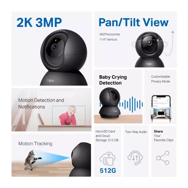 TP-Link Tapo Câmara Wi-Fi de segurança doméstica Pan/Tilt