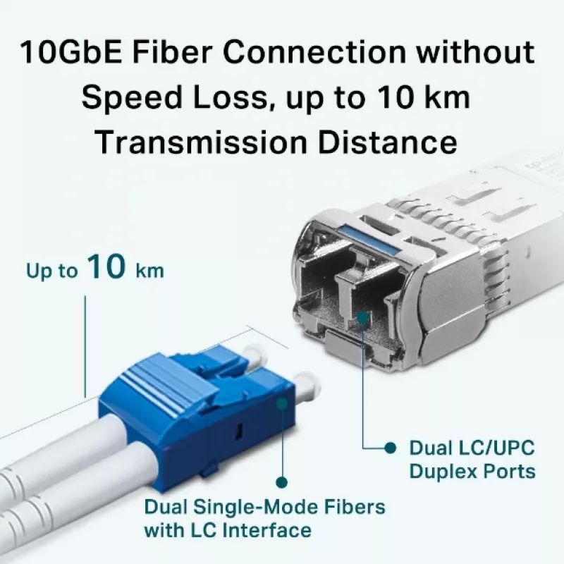 Transceptor TP-Link 10Gbase-LR SFP+ LC, Fibra ótica, 10000 Mbit/s, SFP+, LC, 9/125 µm, LR