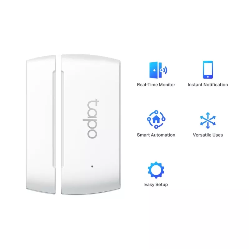 Sensor de contacto inteligente TP-Link Tapo, Sem fios, Branco, 922 MHz, Porta/Janela, 0 - 40 °C, CR2032