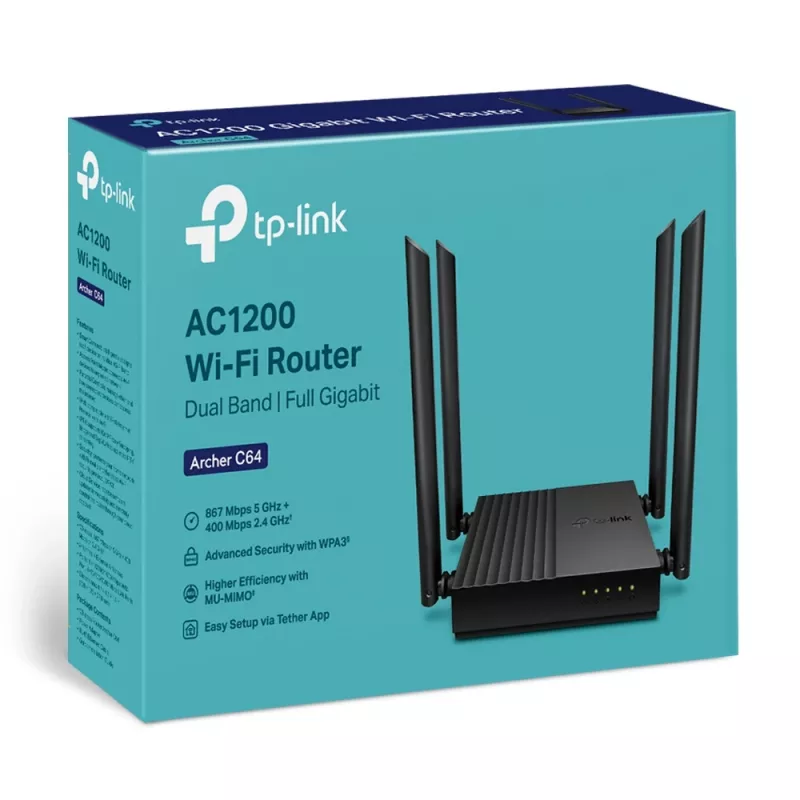 Router Wi-Fi TP-Link Archer C64 Gigabit Ethernet Banda dupla (2,4 GHz / 5 GHz) Preto