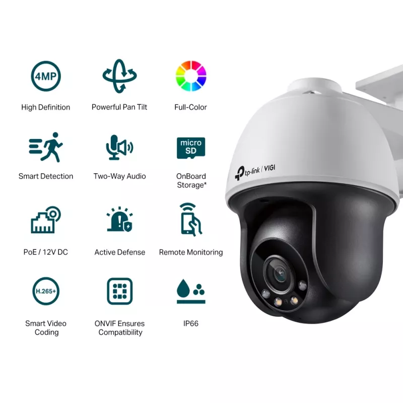 Câmara de rede TP-Link VIGI 4MP Exterior com cor total, rotação/inclinação e ligação de rede