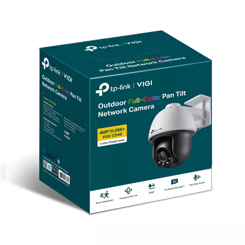 Câmara de rede TP-Link VIGI 4MP Exterior com cor total, rotação/inclinação e ligação de rede