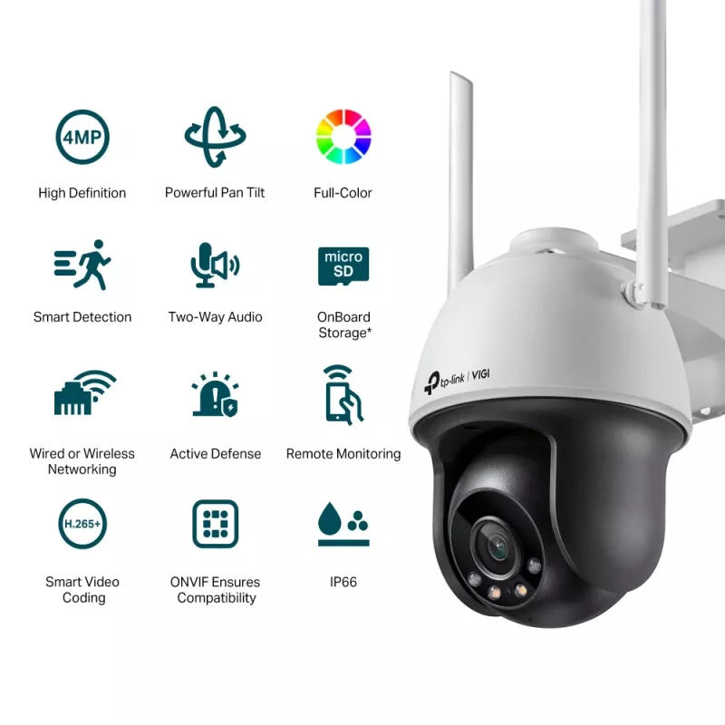 Câmara de rede TP-Link VIGI 4MP Exterior Full-Color Wi-Fi Pan Tilt