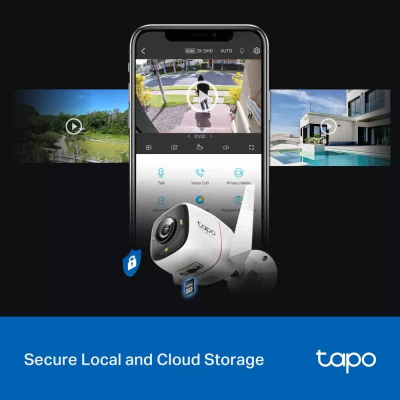 Câmara de segurança Wi-Fi TP-Link Tapo para exterior, Câmara de segurança IP, Interior e exterior, Sem fios, CE, FCC, RoHS, RCM, Parede, Branco